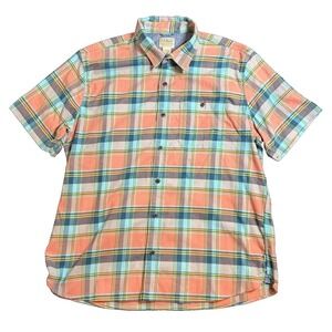 NWT LL Bean Shirt Mens Large Regular Peach Blue Plaid Traditional Fit Button Up
